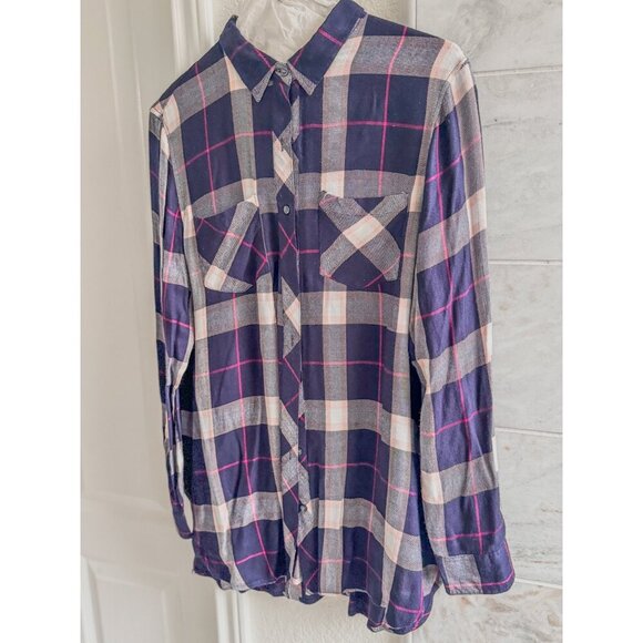 Sandra Ingrish Hunter Plaid Long-sleeve Button-down Shirt Women Blue M - Picture 10 of 13